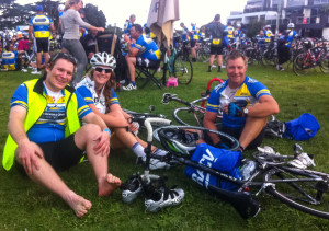 Resting the feet and legs at the finish area
